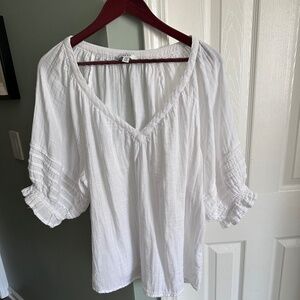 NEXT UK -  White Cotton 3/4 Puff Sleeve  Peasant Top - UK 22 / UK 18 - White